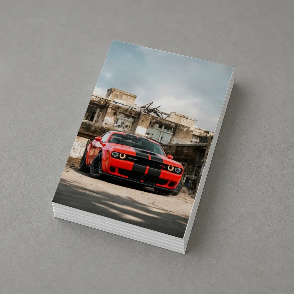 Dodge Challenger Red Muscle Car Abandoned Building – Postcards