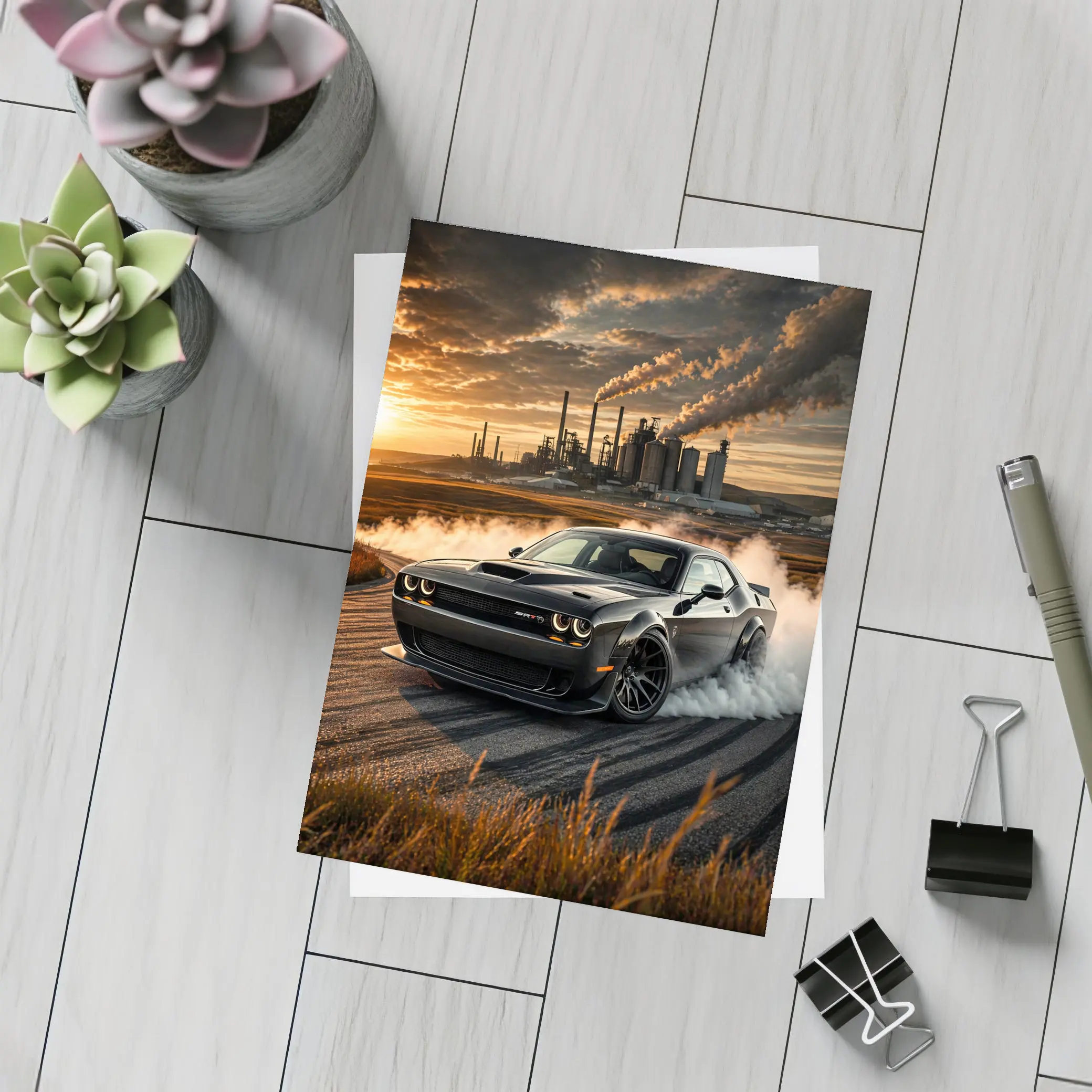 Dodge Challenger SRT Hellcat Burnout Sunset – Postcards