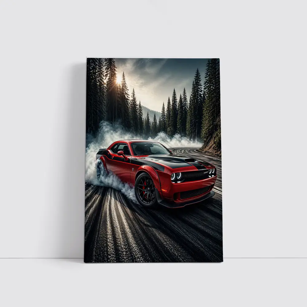 Dodge Challenger SRT Hellcat Drifting Forest Road – Wall Art