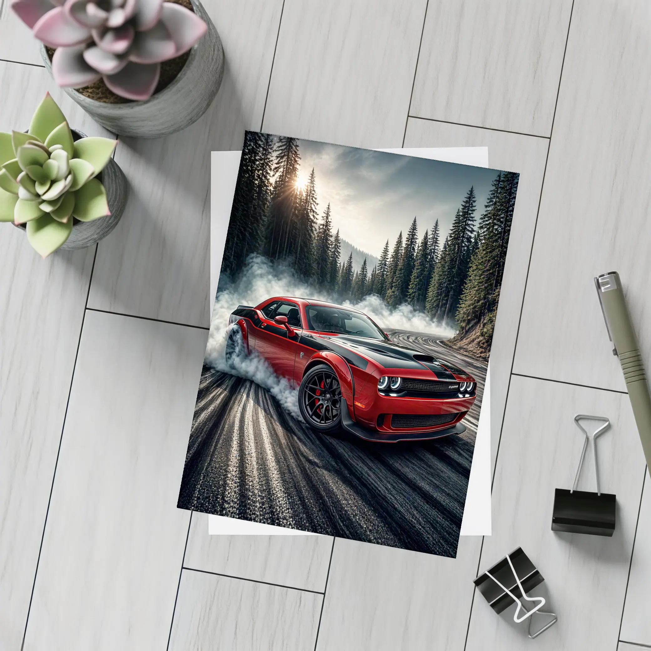 Dodge Challenger SRT Hellcat Drifting Forest Road – Postcards