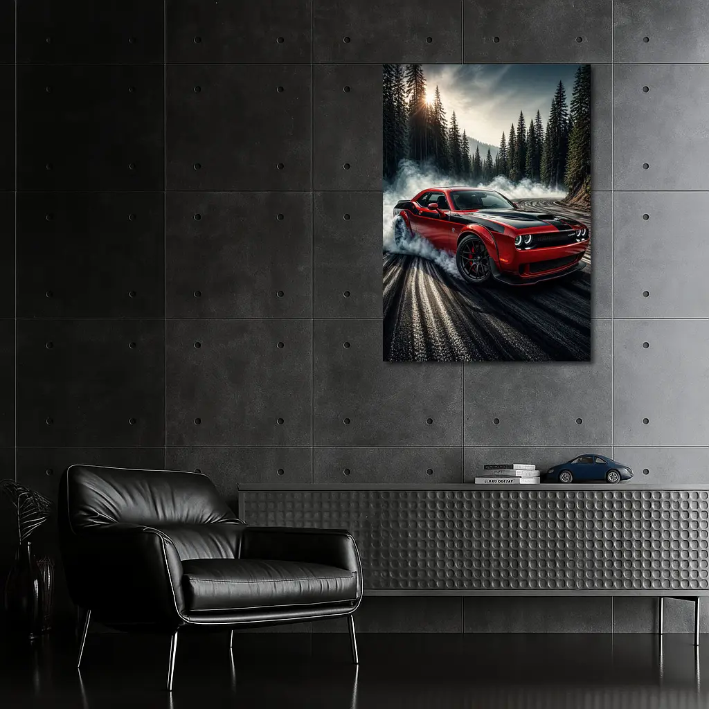 Dodge Challenger SRT Hellcat Drifting Forest Road – Wall Art
