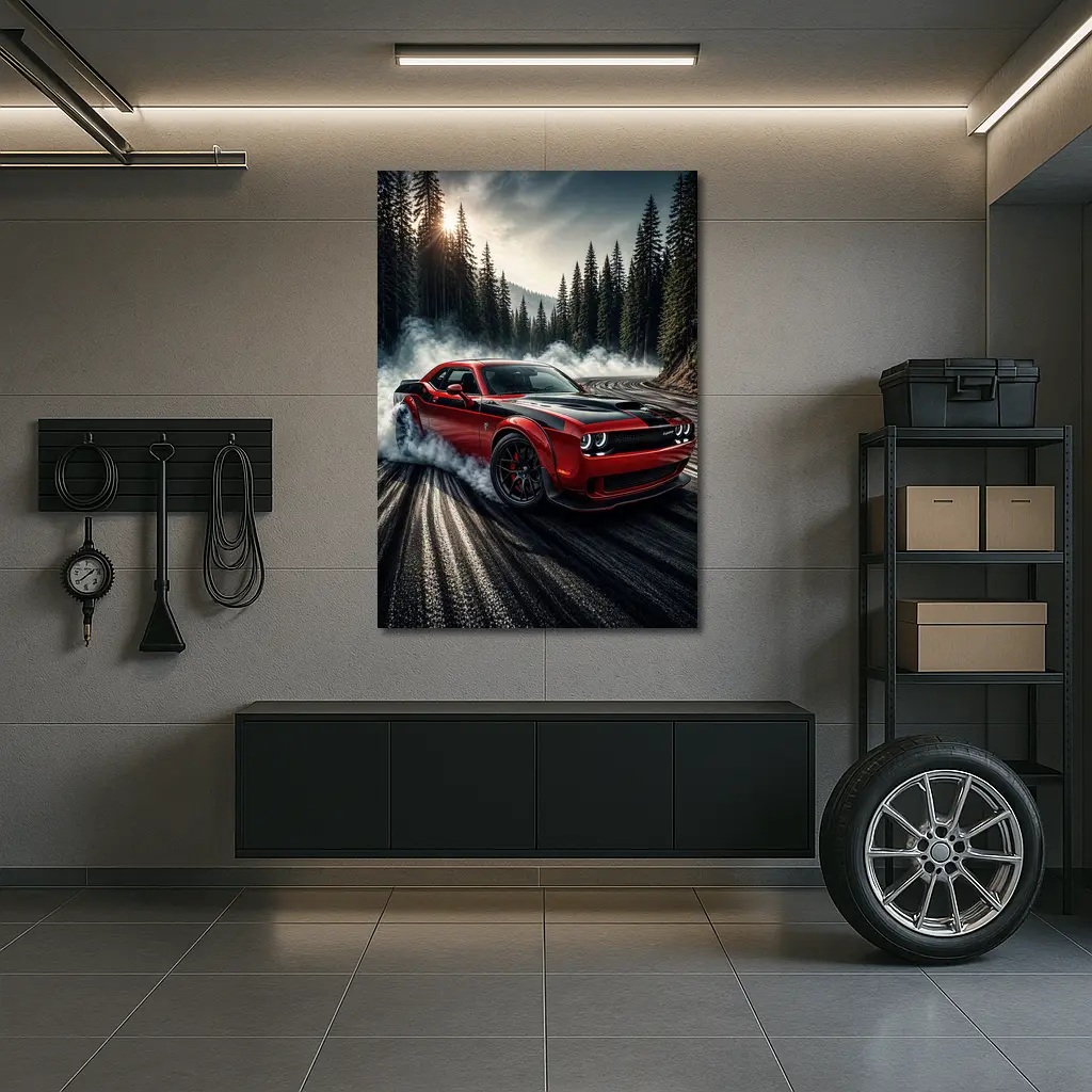 Dodge Challenger SRT Hellcat Drifting Forest Road – Wall Art