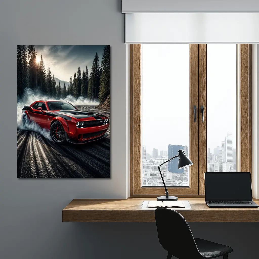 Dodge Challenger SRT Hellcat Drifting Forest Road – Wall Art