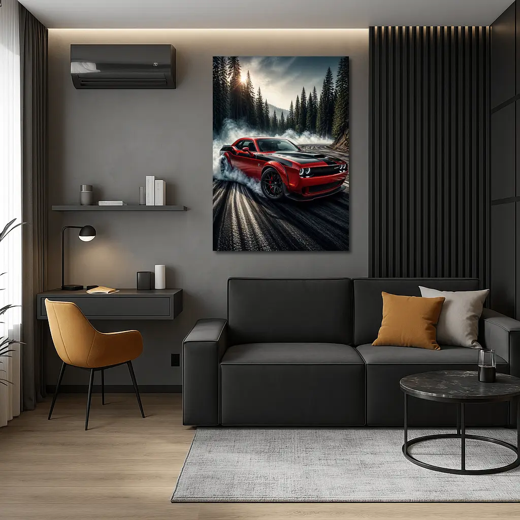 Dodge Challenger SRT Hellcat Drifting Forest Road – Wall Art