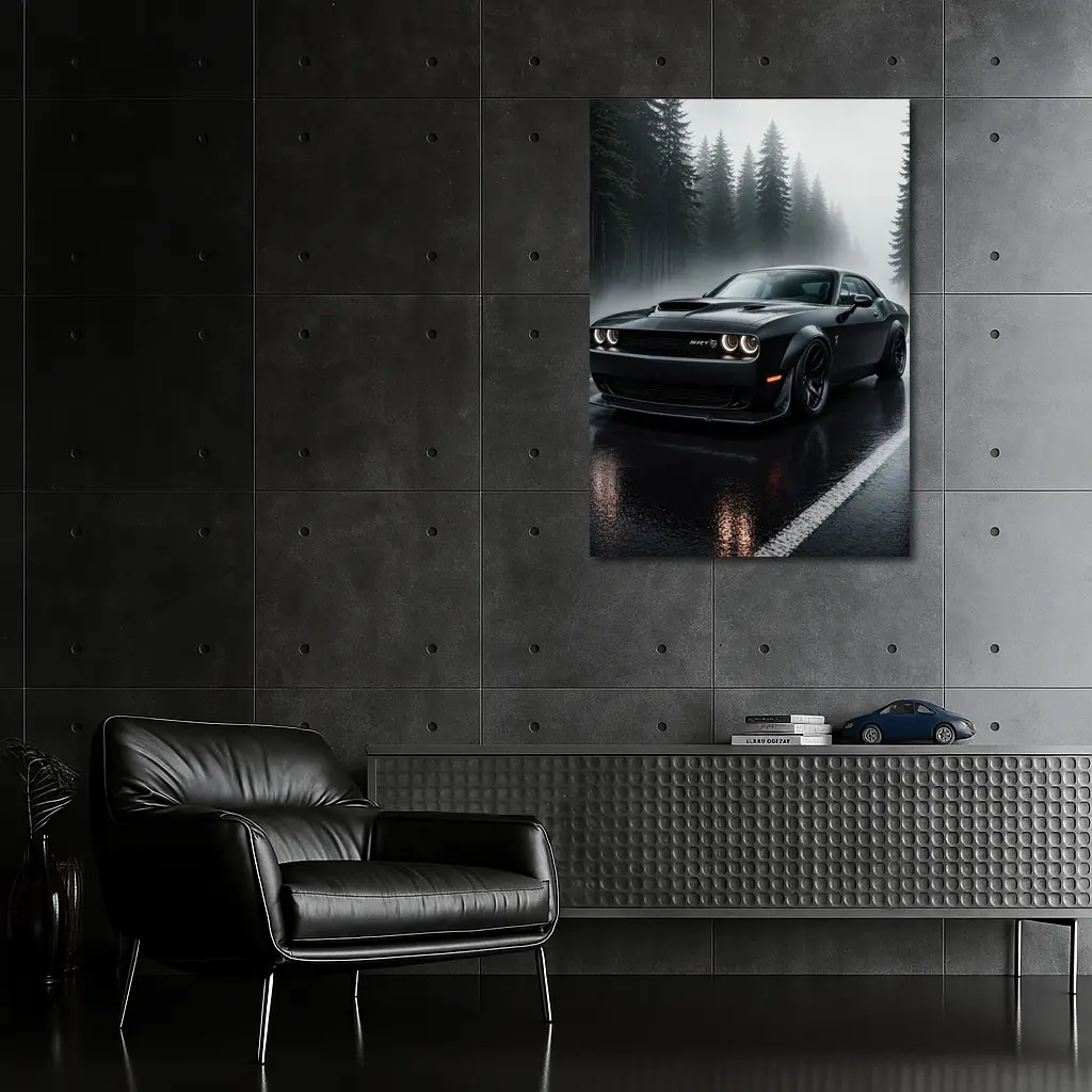 Dodge Challenger SRT Hellcat Rainy Forest – Wall Art