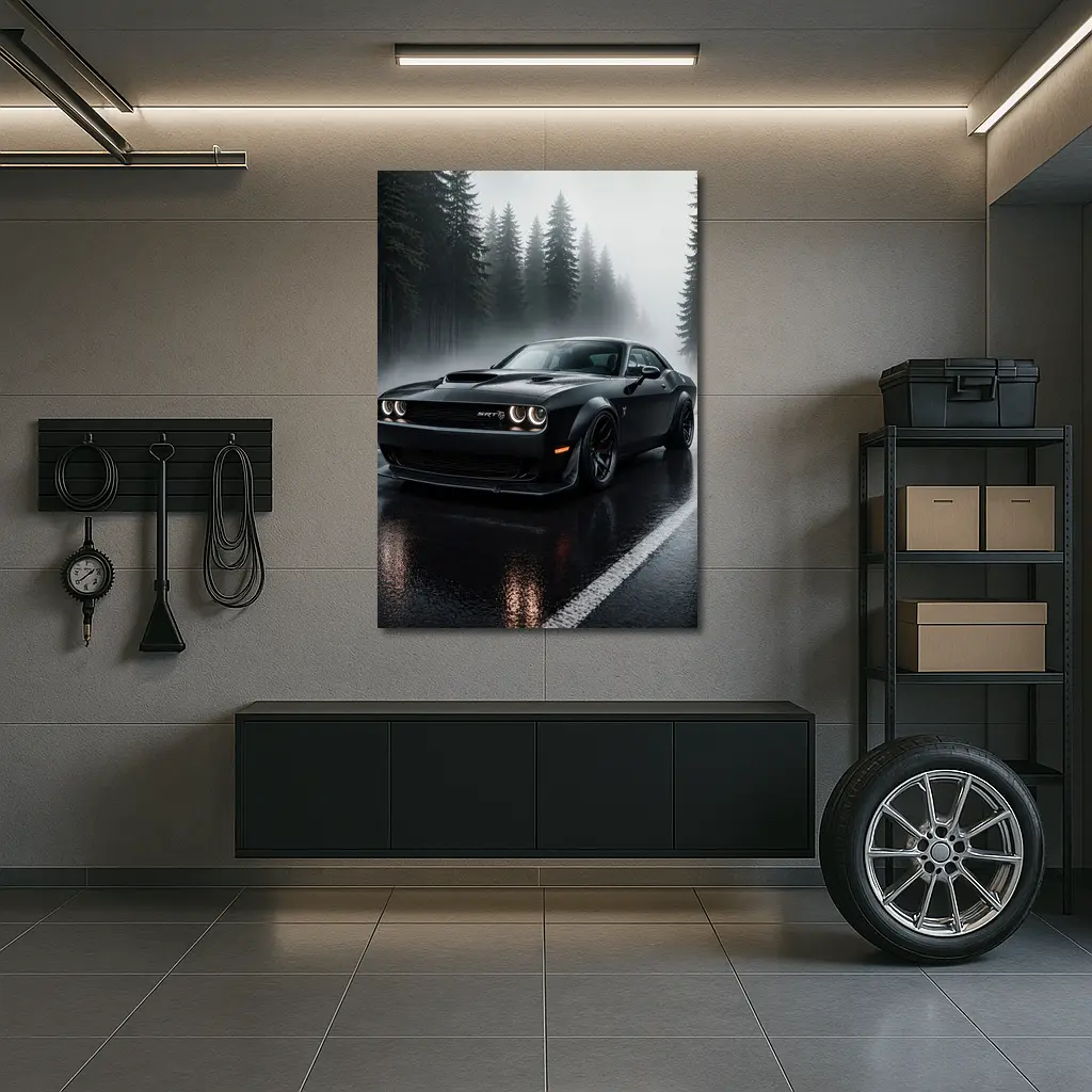 Dodge Challenger SRT Hellcat Rainy Forest – Wall Art