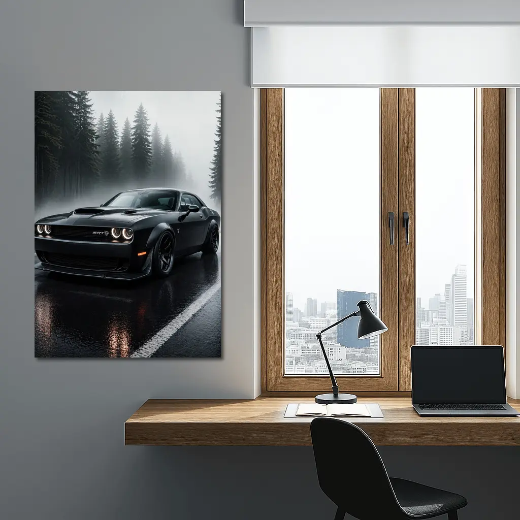 Dodge Challenger SRT Hellcat Rainy Forest – Wall Art