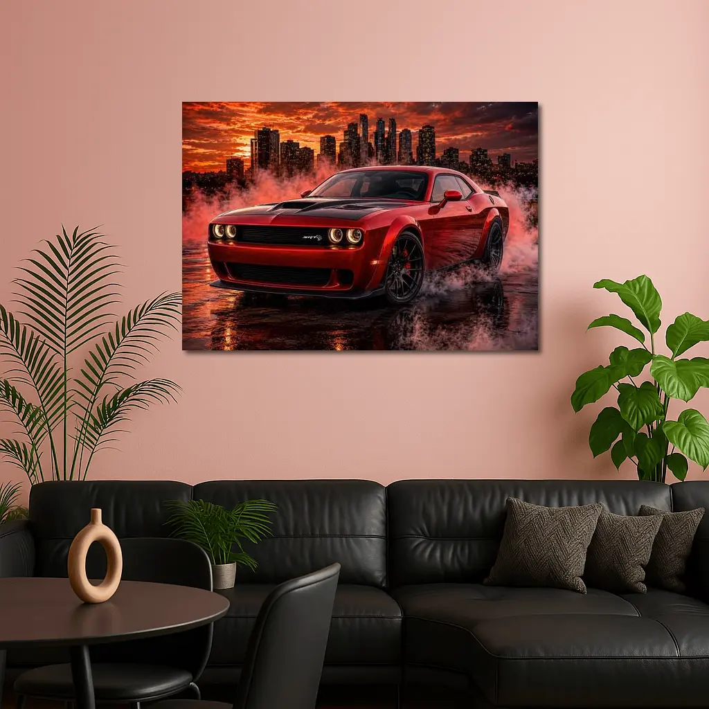 Dodge Challenger SRT Hellcat Red City Smoke – Wall Art