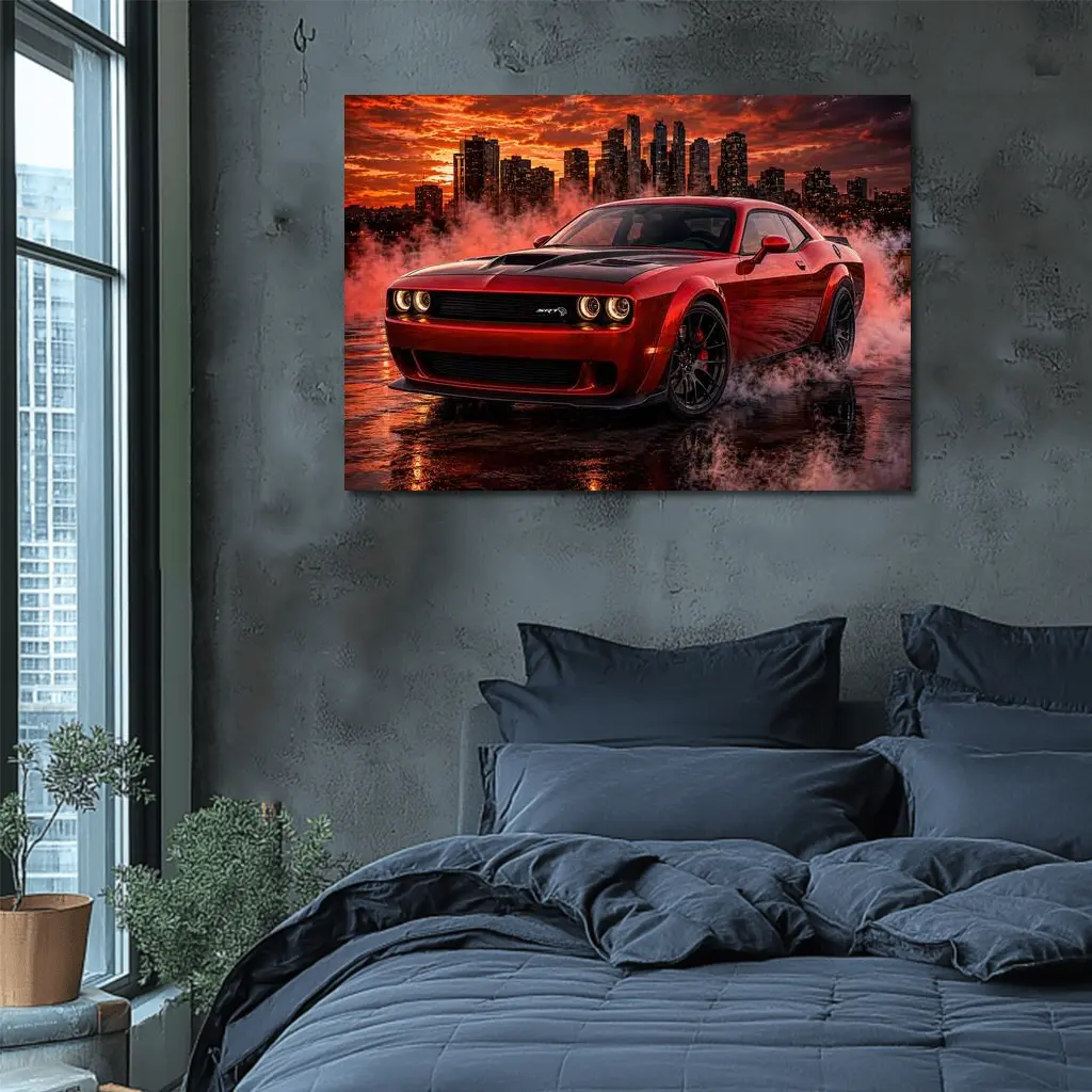Dodge Challenger SRT Hellcat Red City Smoke – Wall Art