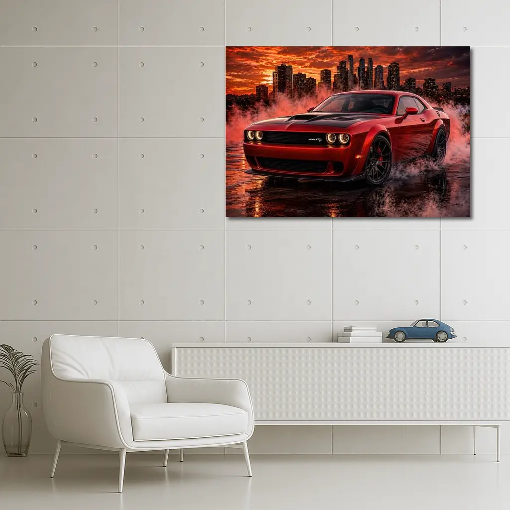Dodge Challenger SRT Hellcat Red City Smoke – Wall Art