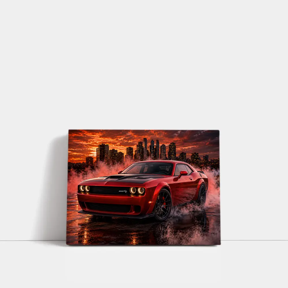 Dodge Challenger SRT Hellcat Red City Smoke – Wall Art