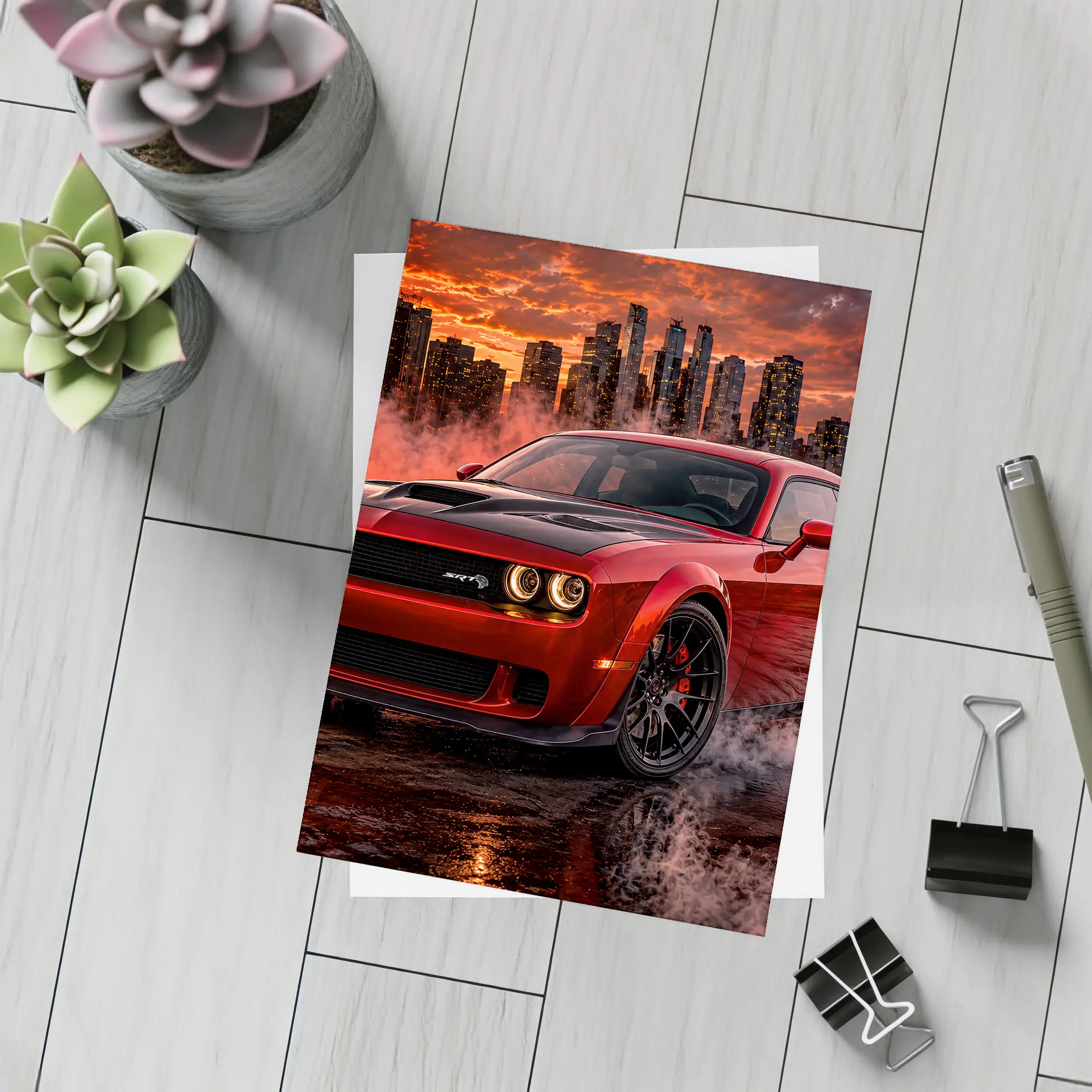 Dodge Challenger SRT Hellcat Red City Smoke – Postcards