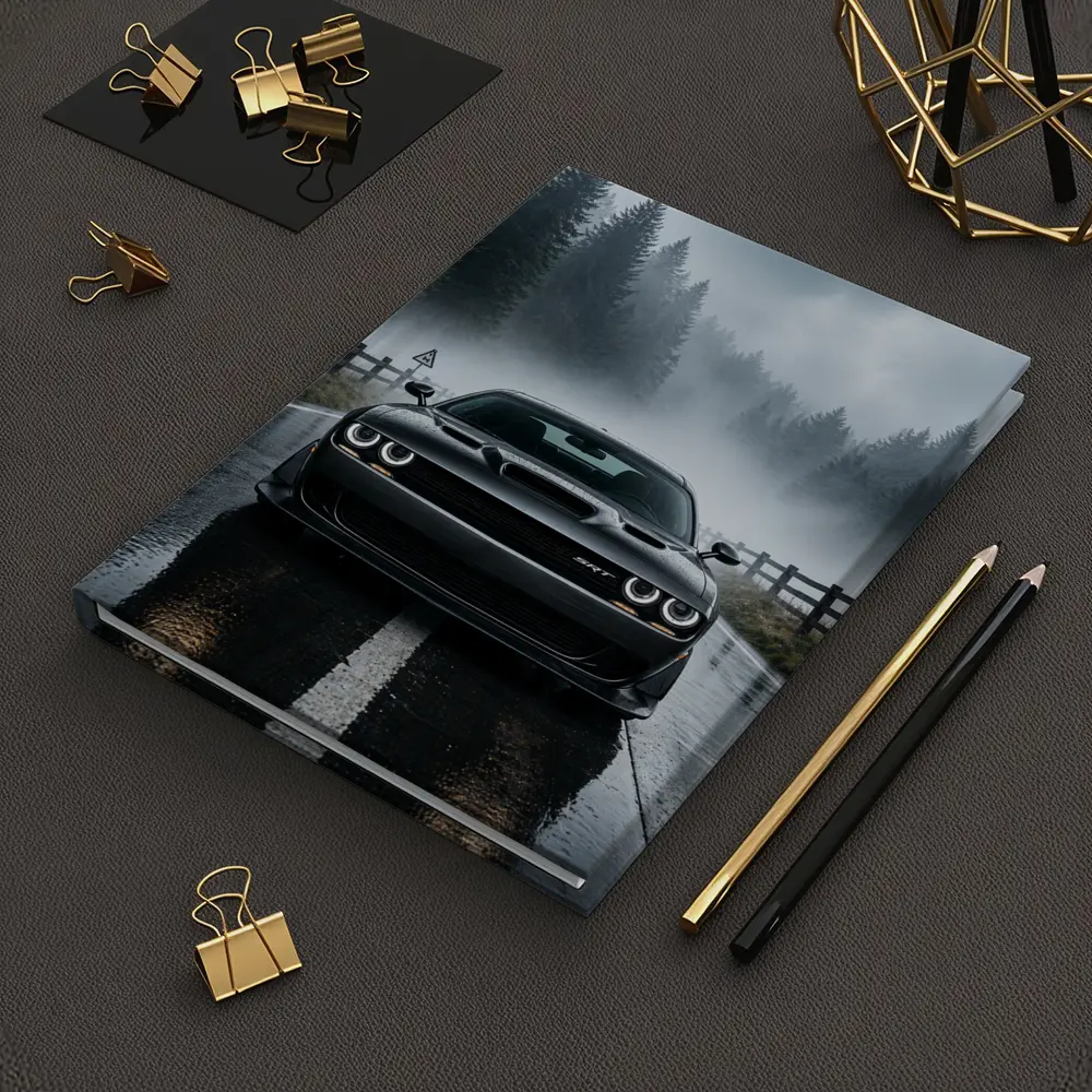 Dodge Challenger SRT On Foggy Forest Road – Notebooks
