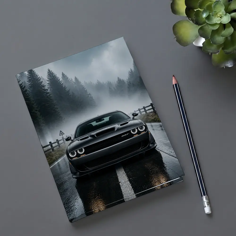 Dodge Challenger SRT On Foggy Forest Road – Notebooks
