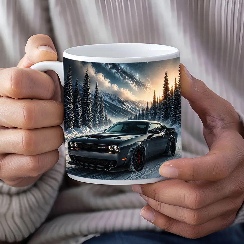 Dodge Challenger SRT Hellcat Winter Night Scene – Mugs