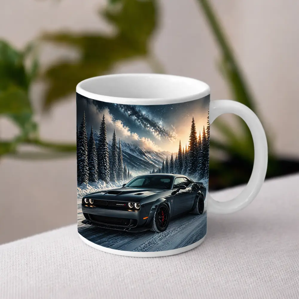 Dodge Challenger SRT Hellcat Winter Night Scene – Mugs