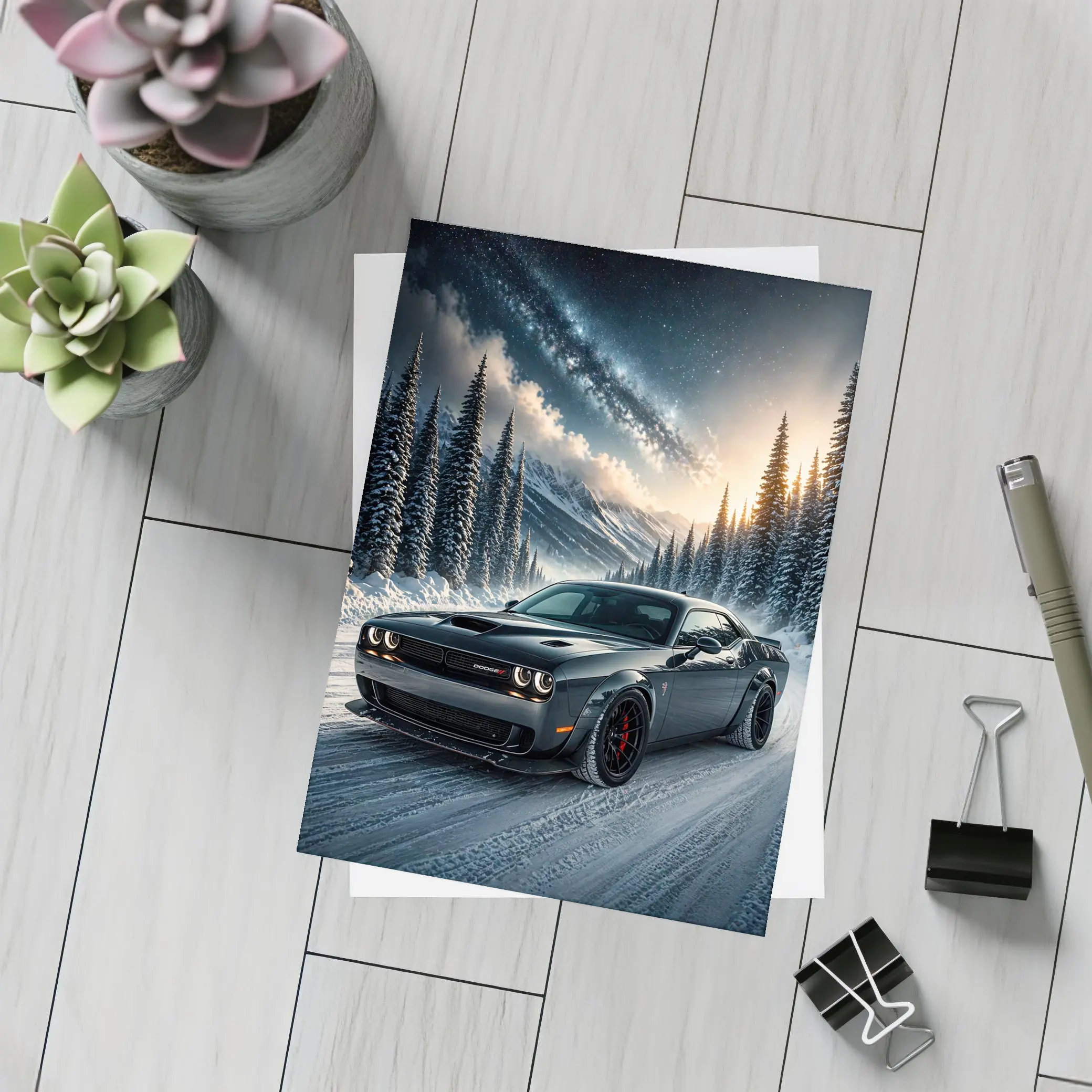 Dodge Challenger SRT Hellcat Winter Night Scene – Postcards