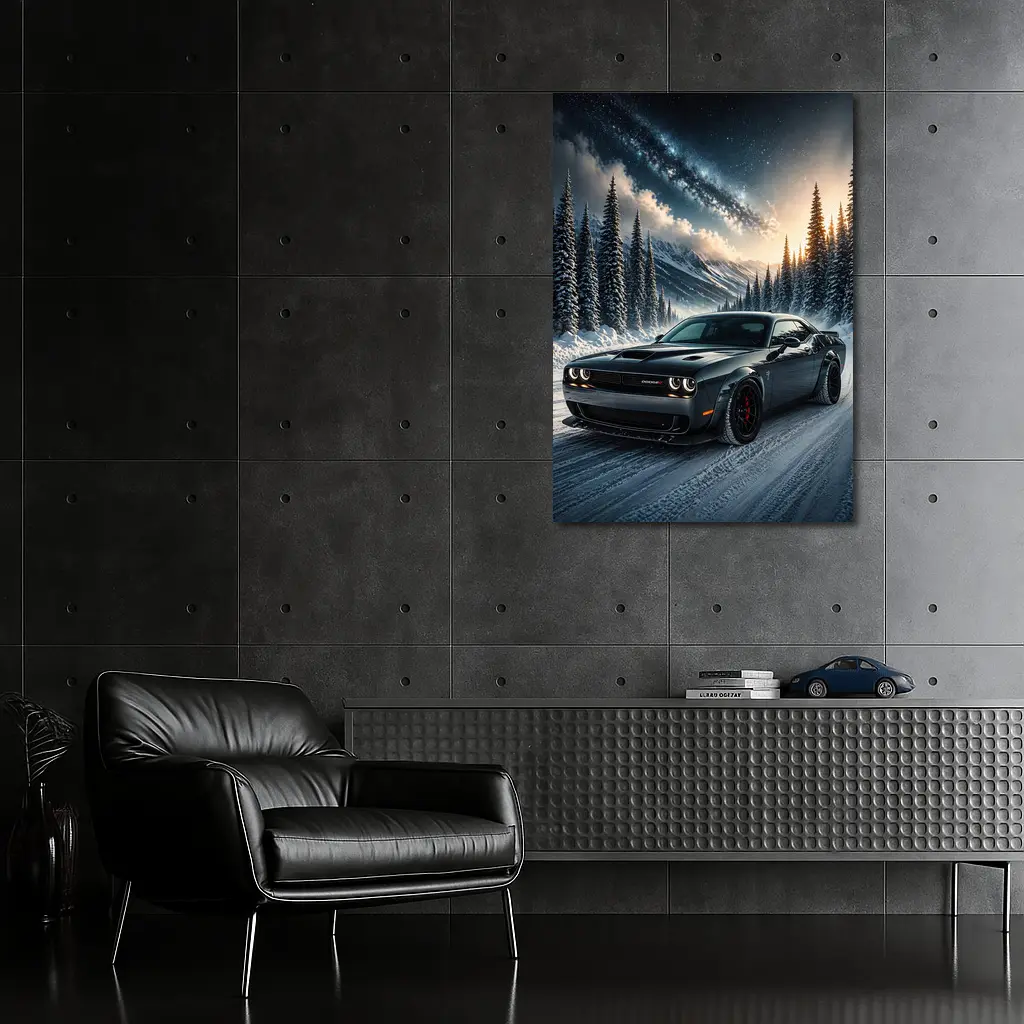 Dodge Challenger SRT Hellcat Winter Night Scene – Wall Art