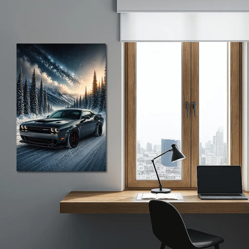 Dodge Challenger SRT Hellcat Winter Night Scene – Wall Art