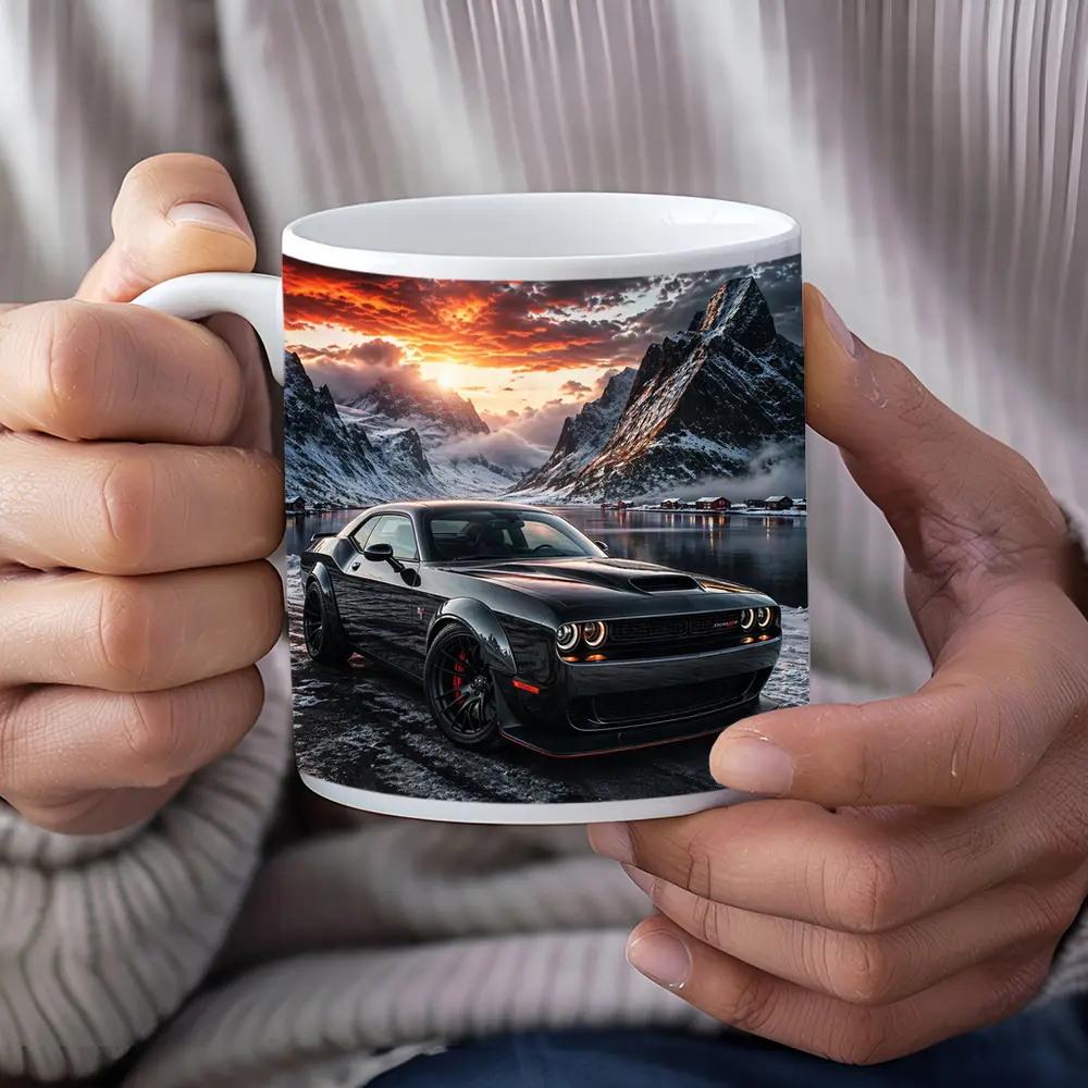 Dodge Challenger SRT Hellcat Winter Mountain Sunset – Mugs