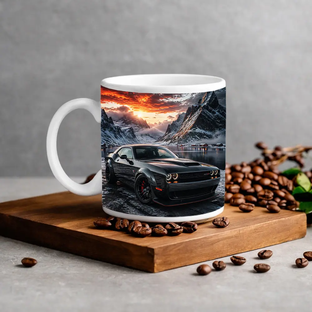 Dodge Challenger SRT Hellcat Winter Mountain Sunset – Mugs
