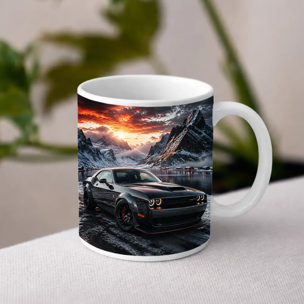 Dodge Challenger SRT Hellcat Winter Mountain Sunset – Mugs
