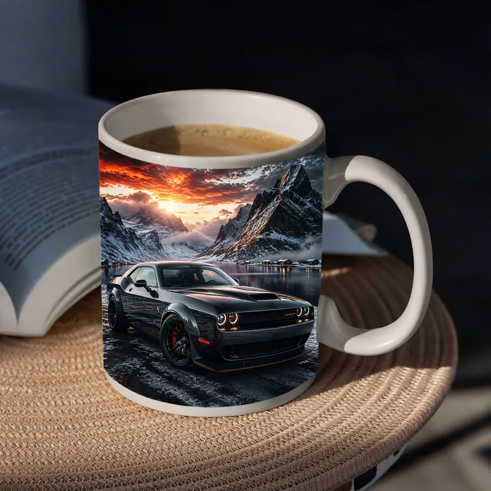 Dodge Challenger SRT Hellcat Winter Mountain Sunset – Mugs