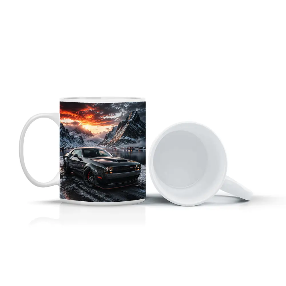 Dodge Challenger SRT Hellcat Winter Mountain Sunset – Mugs