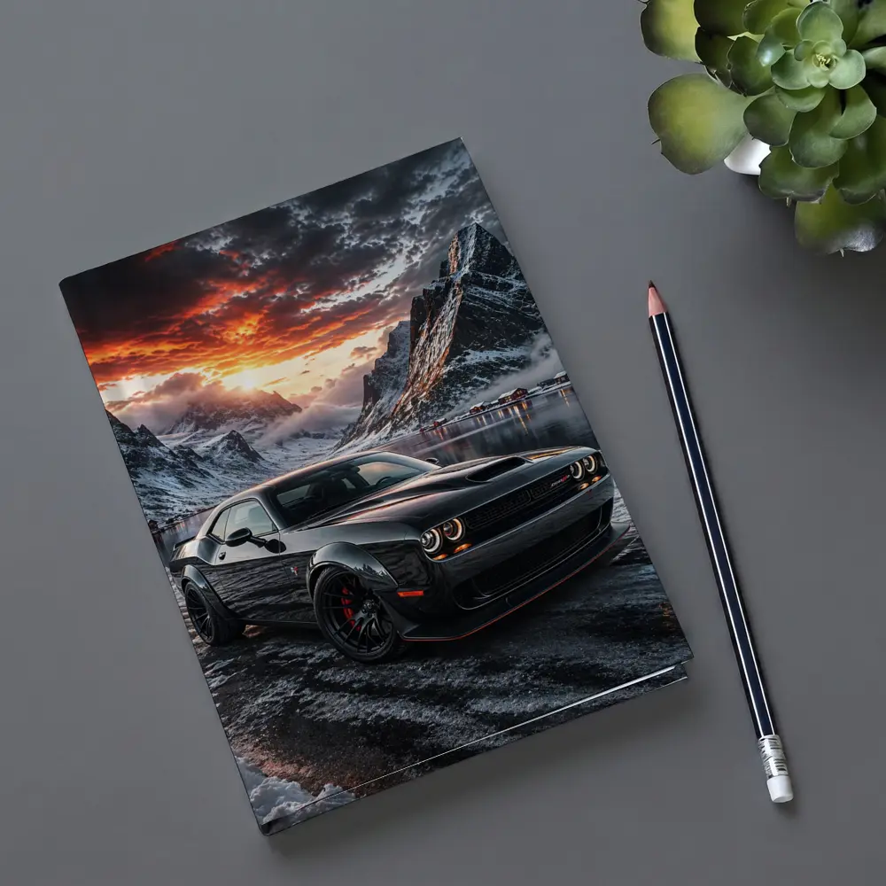 Dodge Challenger SRT Hellcat Winter Mountain Sunset – Notebooks