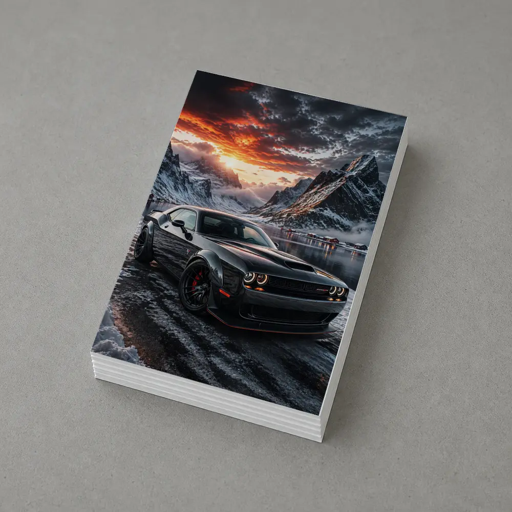Dodge Challenger SRT Hellcat Winter Mountain Sunset – Postcards