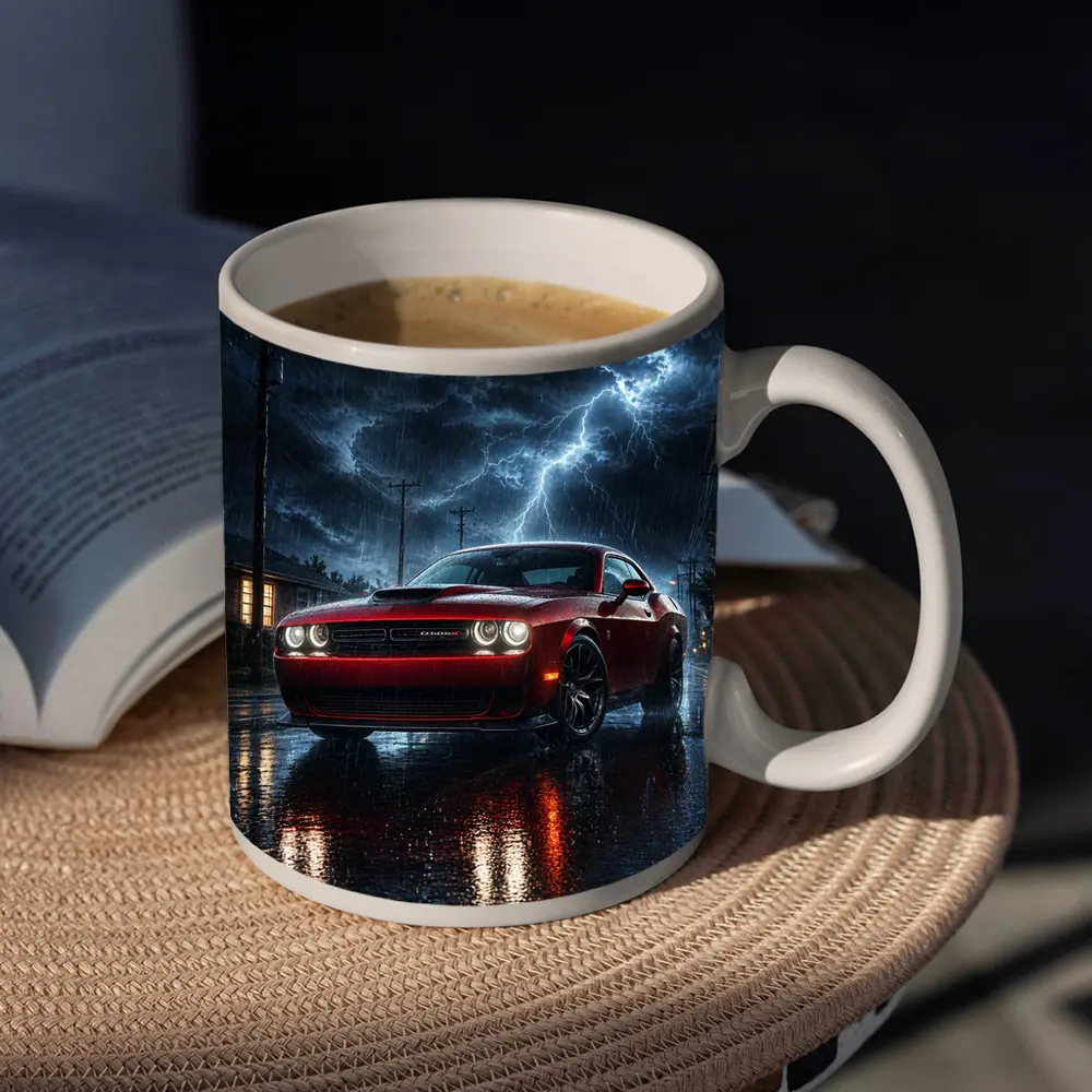 Dodge Challenger Red Muscle Car Stormy Night – Mugs