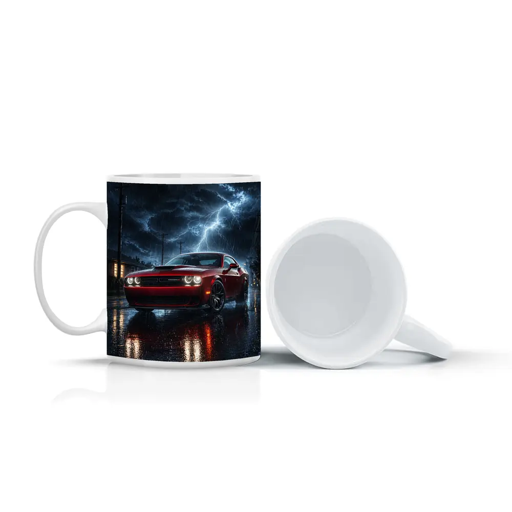 Dodge Challenger Red Muscle Car Stormy Night – Mugs
