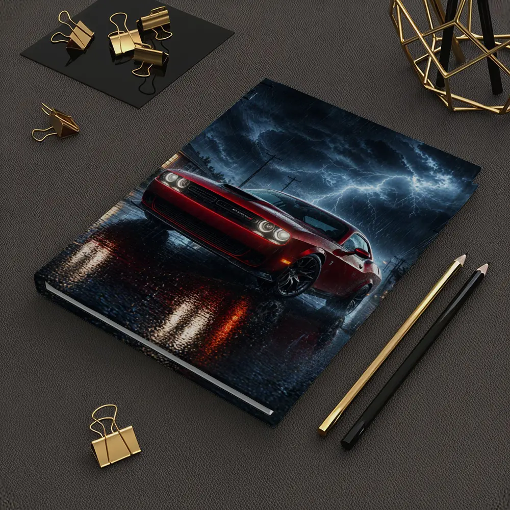 Dodge Challenger Red Muscle Car Stormy Night – Notebooks