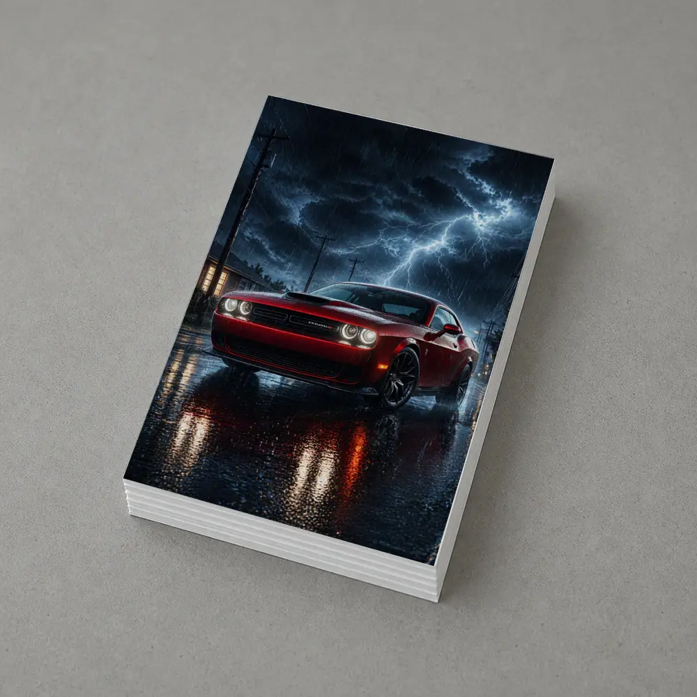 Dodge Challenger Red Muscle Car Stormy Night – Postcards