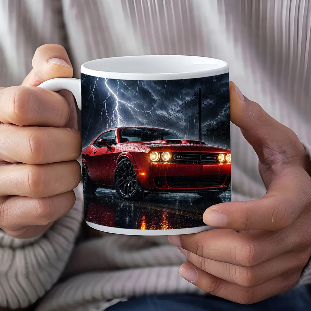 Dodge Challenger Red Storm Lightning Night – Mugs