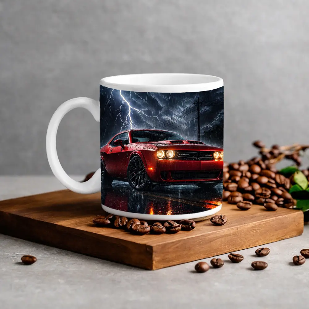 Dodge Challenger Red Storm Lightning Night – Mugs