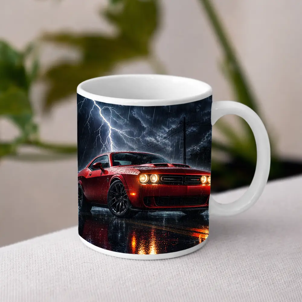 Dodge Challenger Red Storm Lightning Night – Mugs