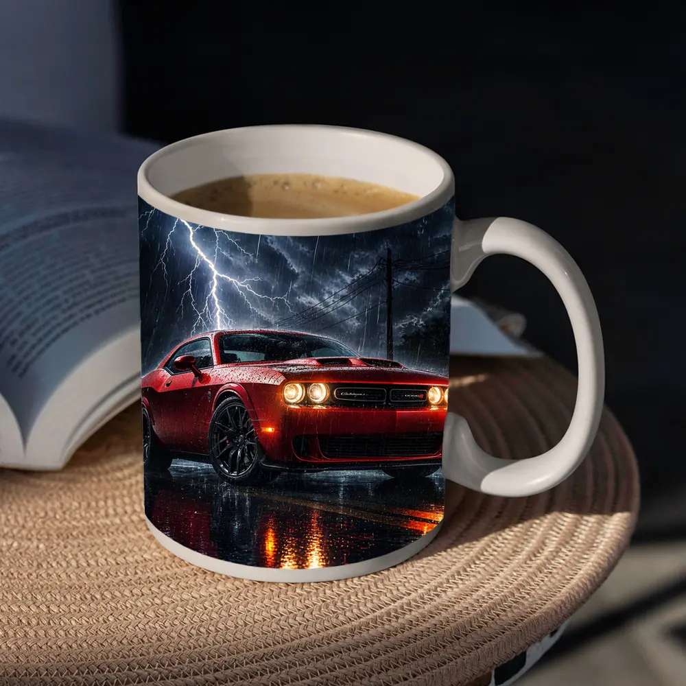 Dodge Challenger Red Storm Lightning Night – Mugs