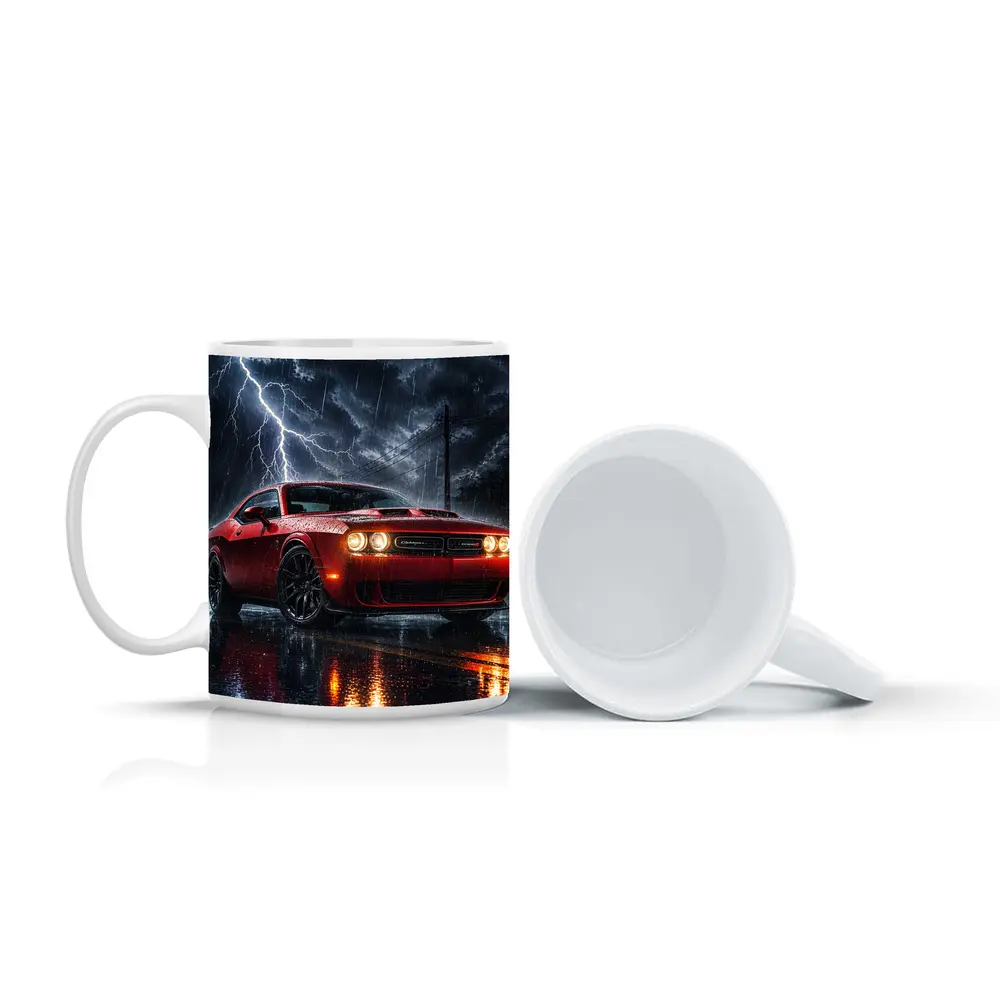 Dodge Challenger Red Storm Lightning Night – Mugs