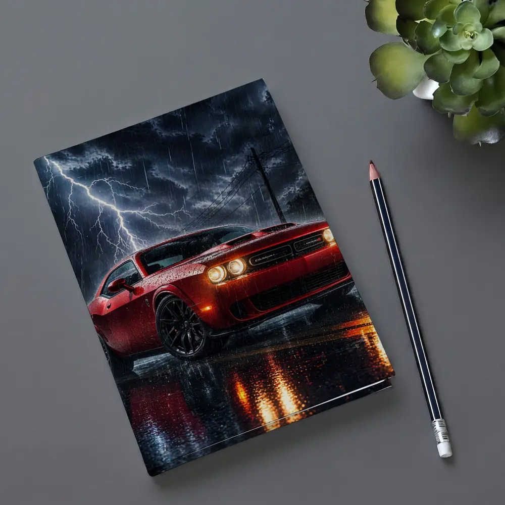 Dodge Challenger Red Storm Lightning Night – Notebooks