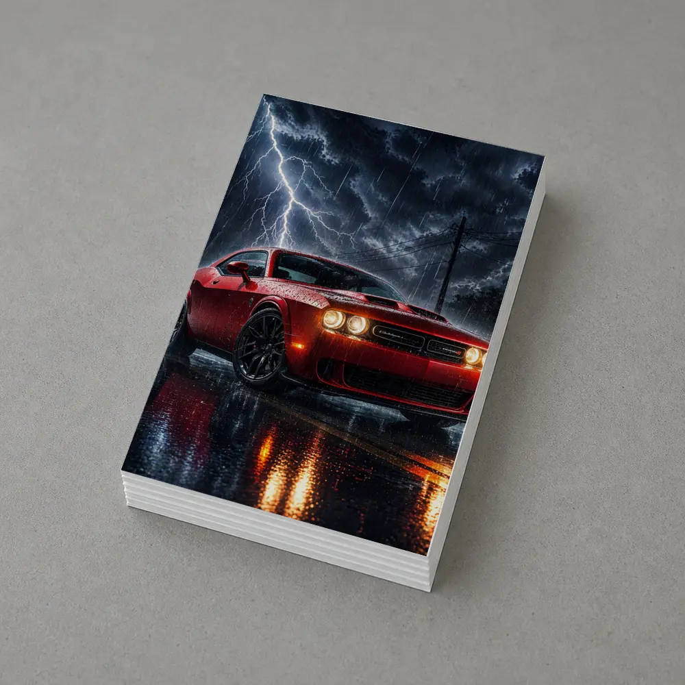 Dodge Challenger Red Storm Lightning Night – Postcards
