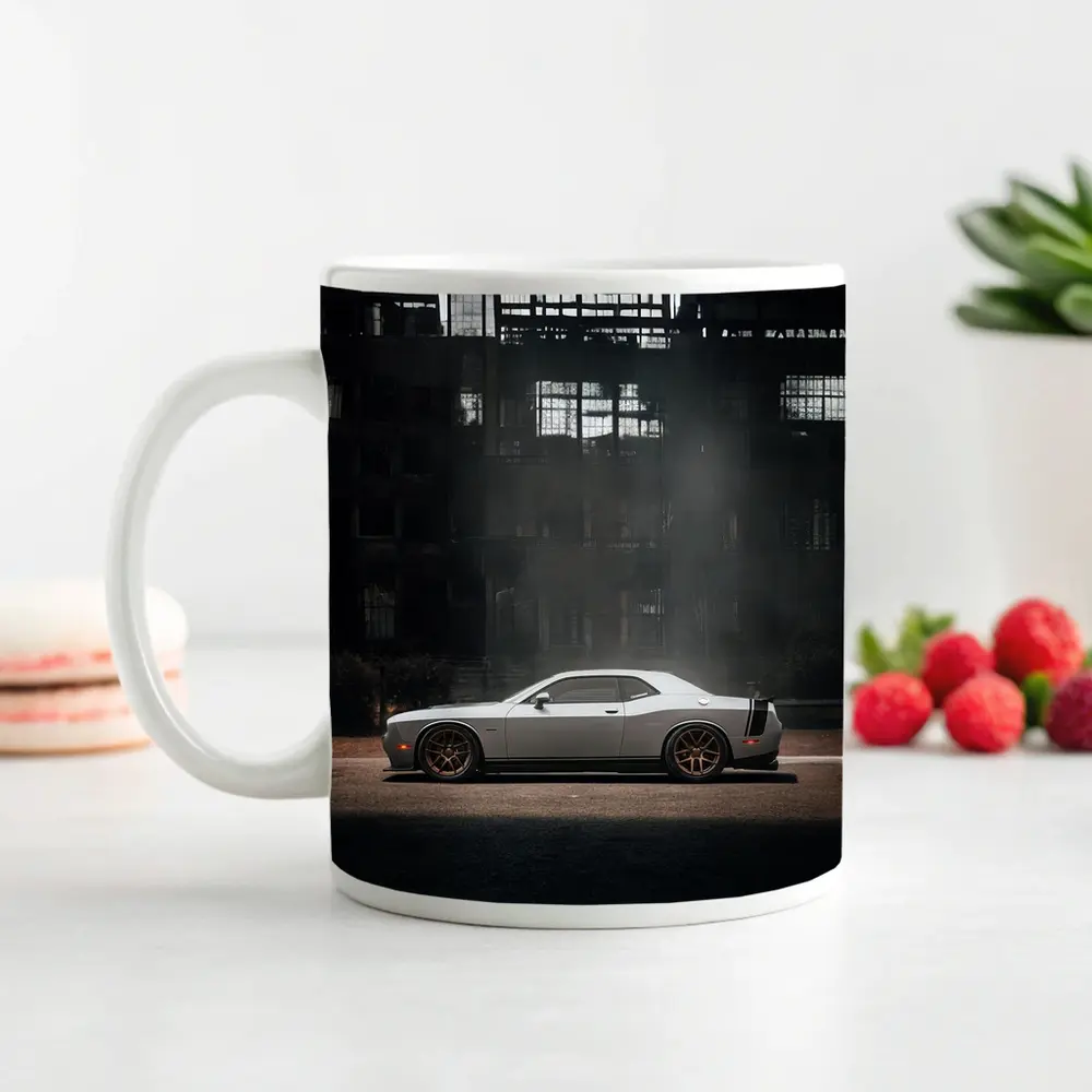 Dodge Challenger Gray Muscle Car Abandoned City – Mugs