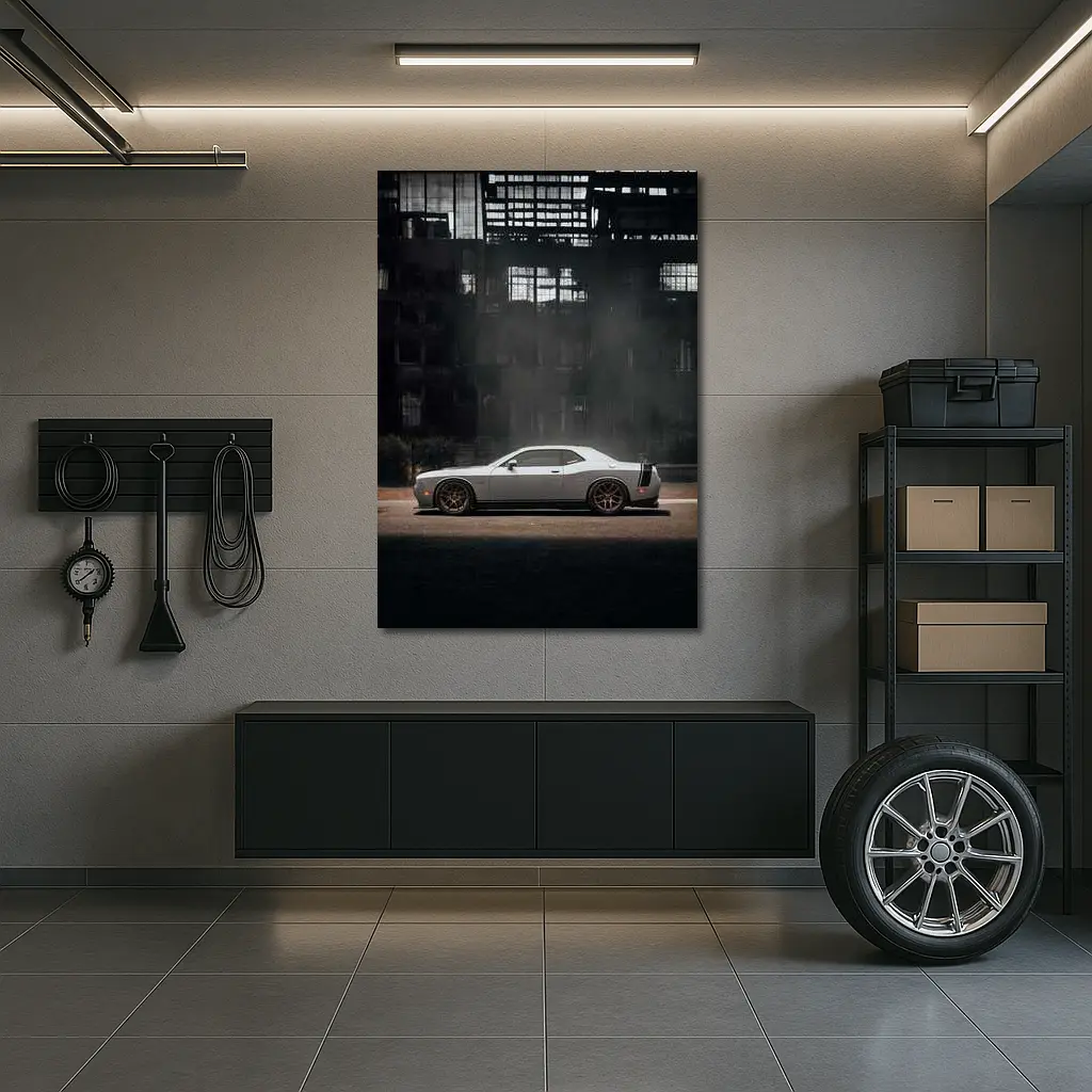 Dodge Challenger Gray Muscle Car Abandoned City – Wall Art