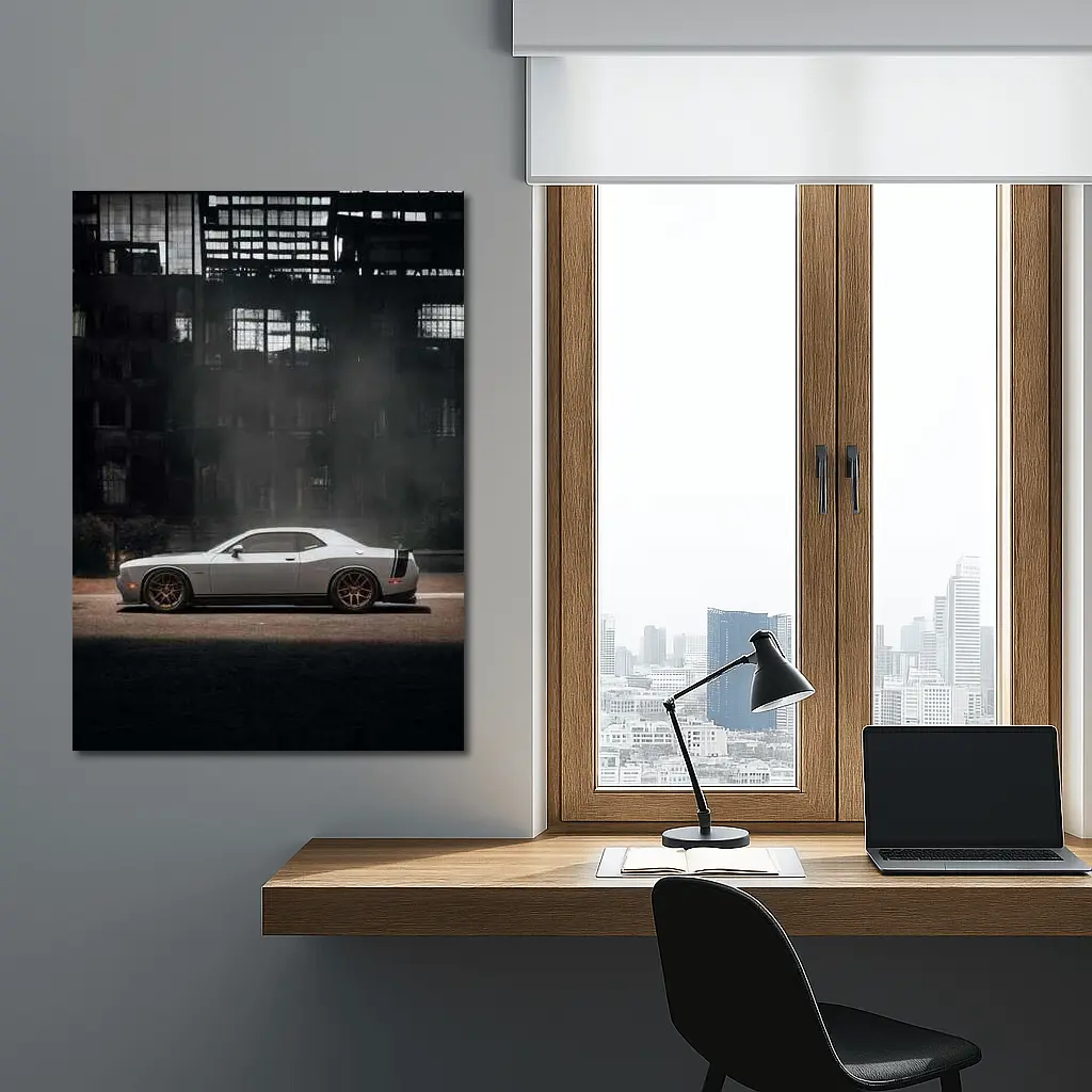 Dodge Challenger Gray Muscle Car Abandoned City – Wall Art