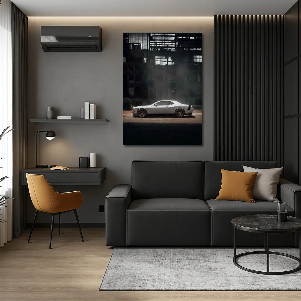 Dodge Challenger Gray Muscle Car Abandoned City – Wall Art