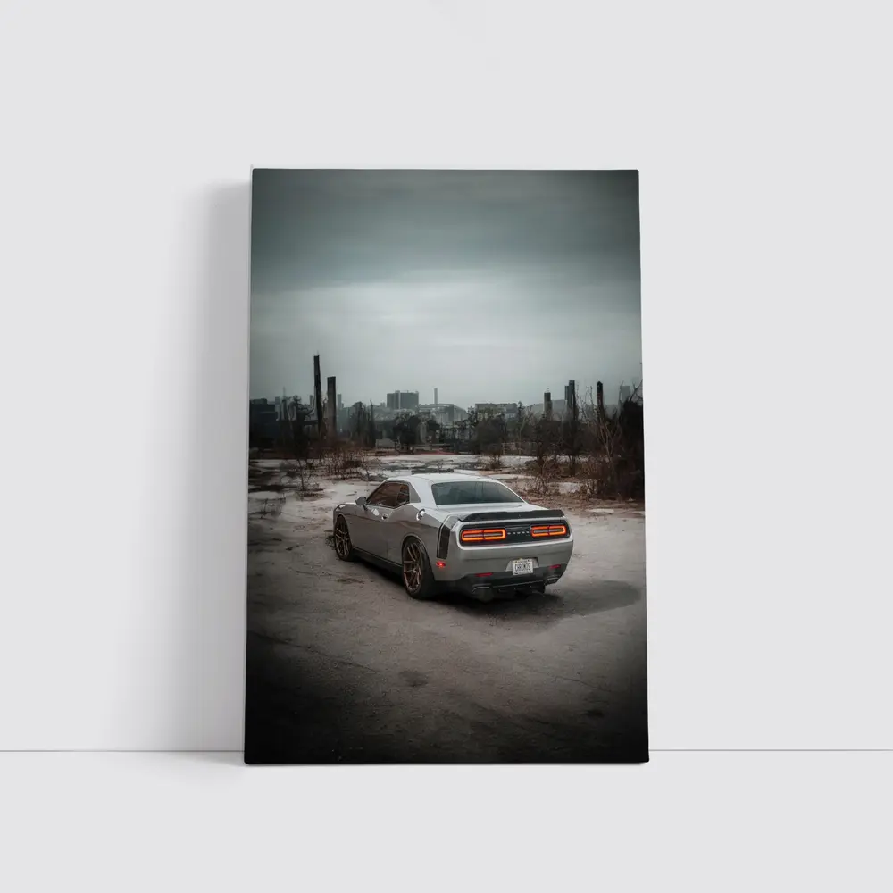 Dodge Challenger Gray Muscle Car Abandoned City – Wall Art