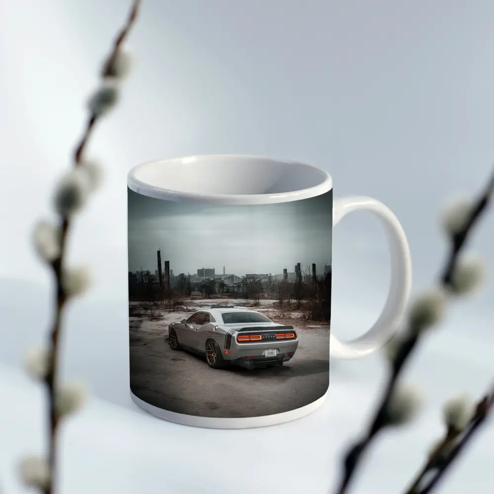 Dodge Challenger Gray Muscle Car Abandoned City – Mugs
