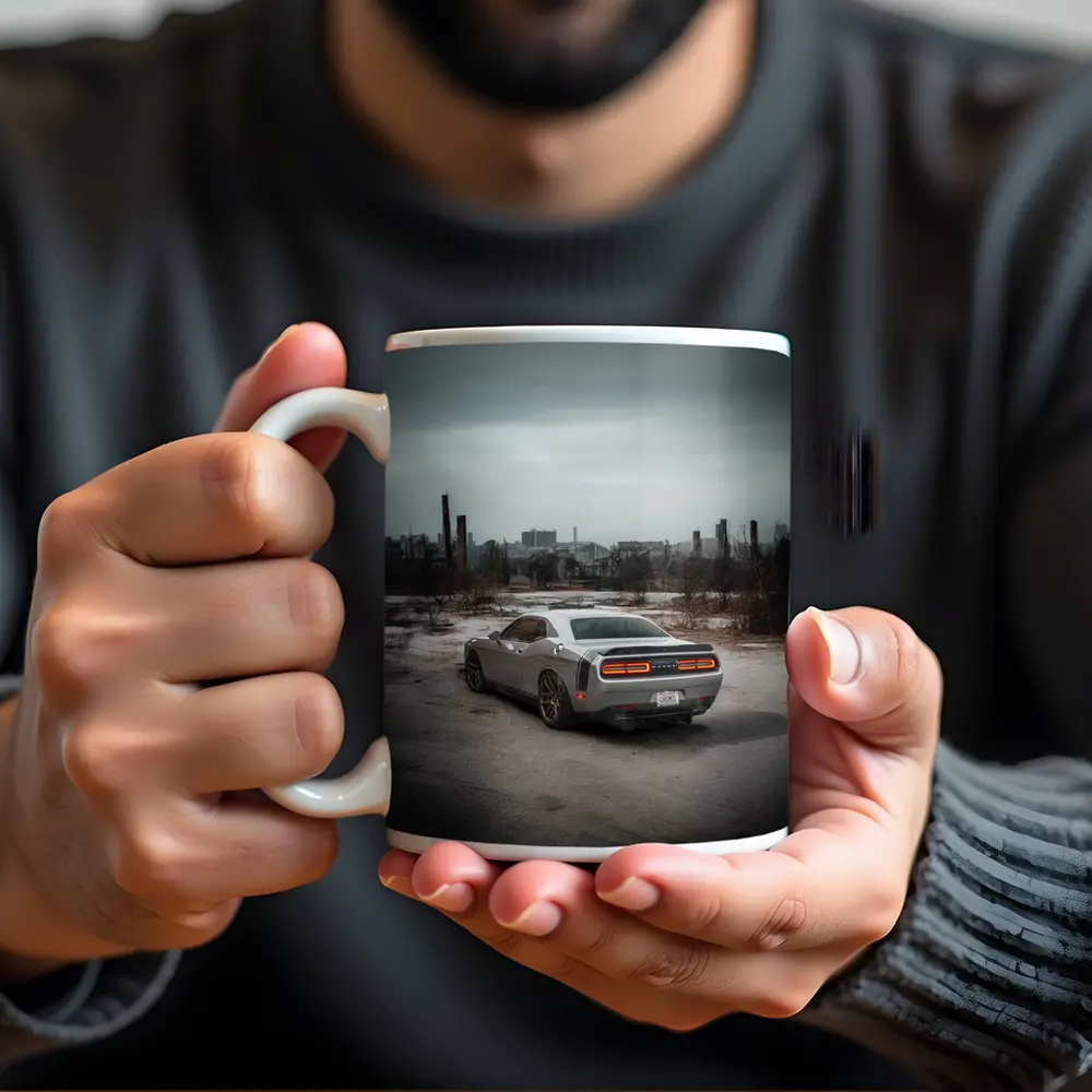 Dodge Challenger Gray Muscle Car Abandoned City – Mugs