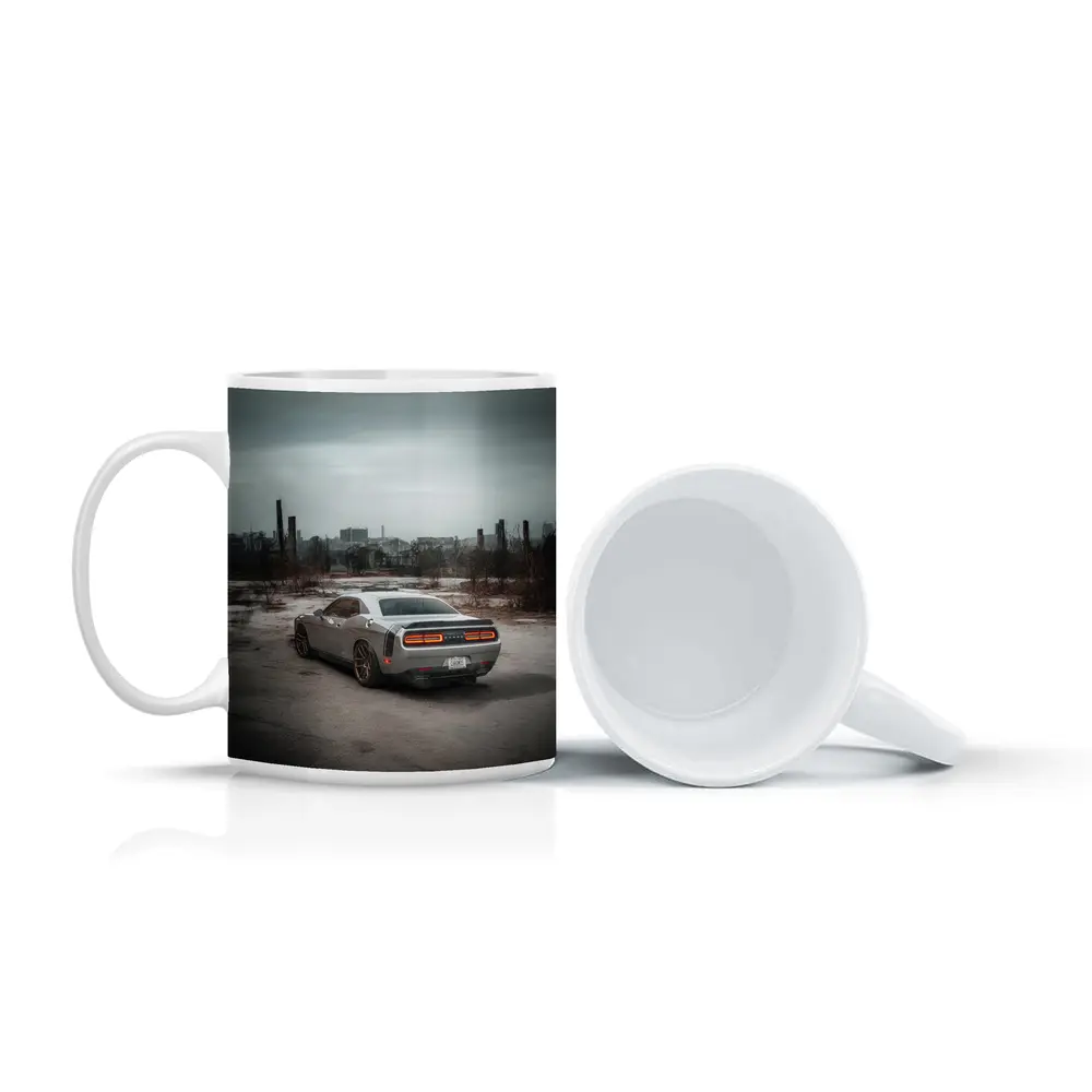 Dodge Challenger Gray Muscle Car Abandoned City – Mugs