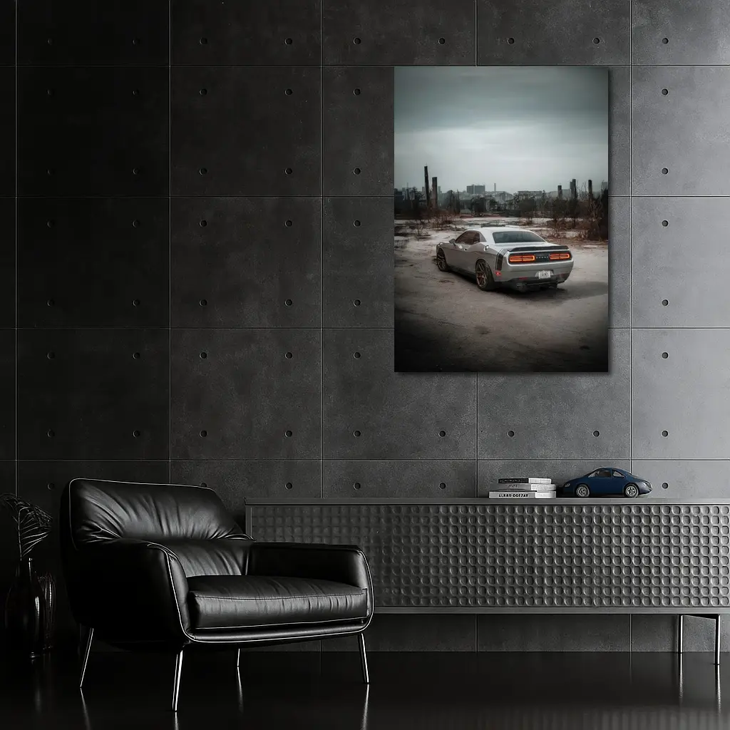 Dodge Challenger Gray Muscle Car Abandoned City – Wall Art